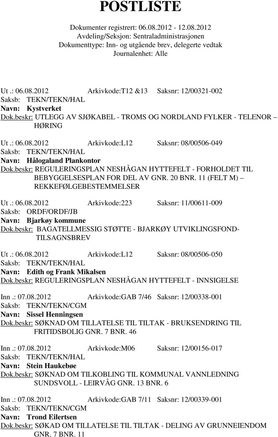 2012 Arkivkode:223 Saksnr: 11/00611-009 Navn: Bjarkøy kommune Dok.beskr: BAGATELLMESSIG STØTTE - BJARKØY UTVIKLINGSFOND- TILSAGNSBREV Ut.: 06.08.