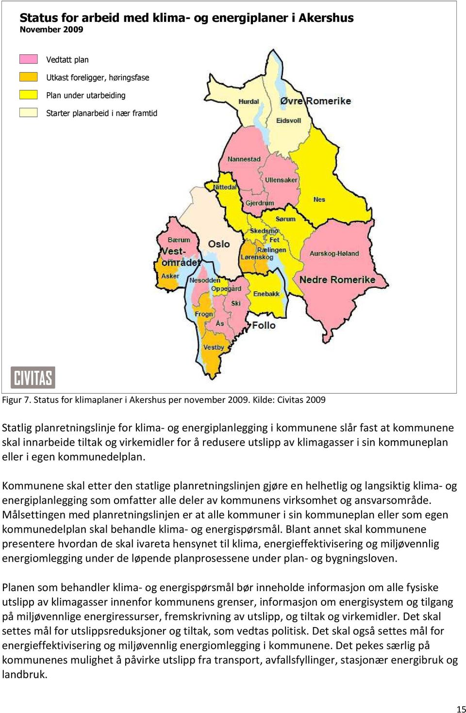 Kilde: Civitas 2009 Statlig planretningslinje for klima- og energiplanlegging i kommunene slår fast at kommunene skal innarbeide tiltak og virkemidler for å redusere utslipp av klimagasser i sin