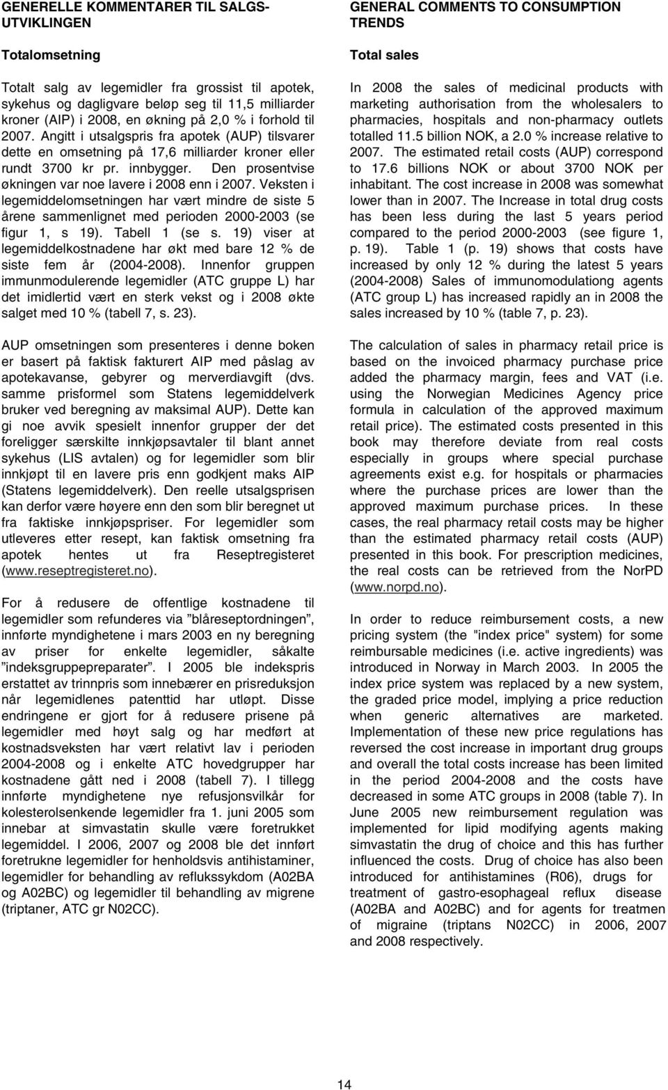 Den prosentvise økningen var noe lavere i 2008 enn i 2007. Veksten i legemiddelomsetningen har vært mindre de siste 5 årene sammenlignet med perioden 2000-2003 (se figur 1, s 19). Tabell 1 (se s.