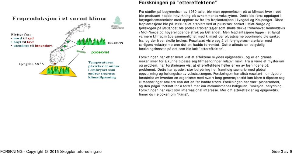 Disse frøplantasjene ble på 1960-tallet etablert ved at plusstrær sanket i Midt-Norge og i fjellskogen på Østlandet ble podet i frøplantasjer som skulle dekke frøbehovet henholdsvis i Midt-Norge og