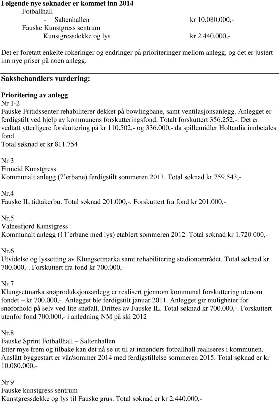 Saksbehandlers vurdering: Prioritering av anlegg Nr 1-2 Fauske Fritidssenter rehabiliterer dekket på bowlingbane, samt ventilasjonsanlegg.