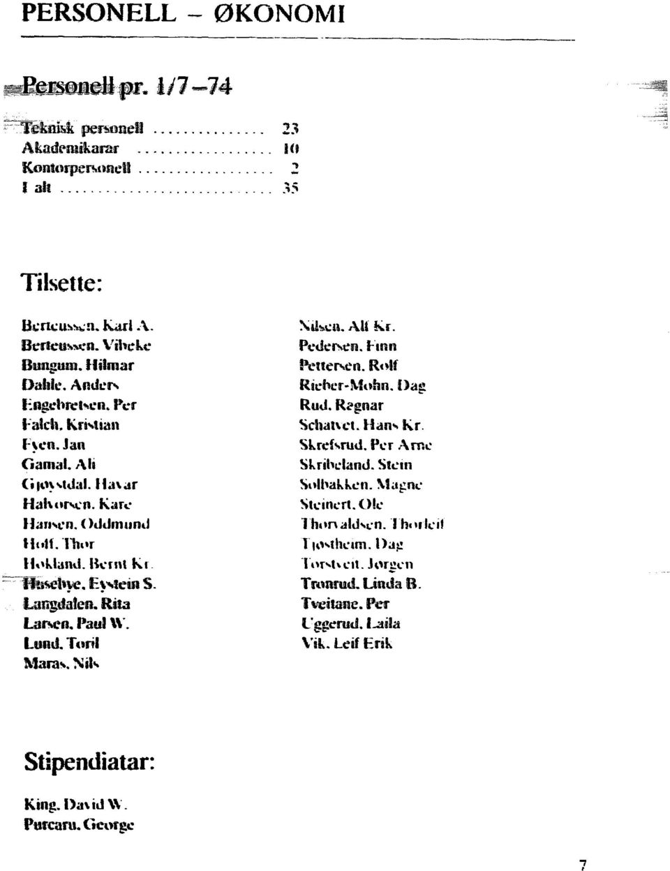 Toril Mara*. NiK. Aåi Kr.. Hnn. Rlf Rieber-Mohn. Dag Rud. Ragnar Schatvct. Han*. Kr. Skrefsrud. Per Arne Skribeland. Stem Solbakken. Magne Steinert.