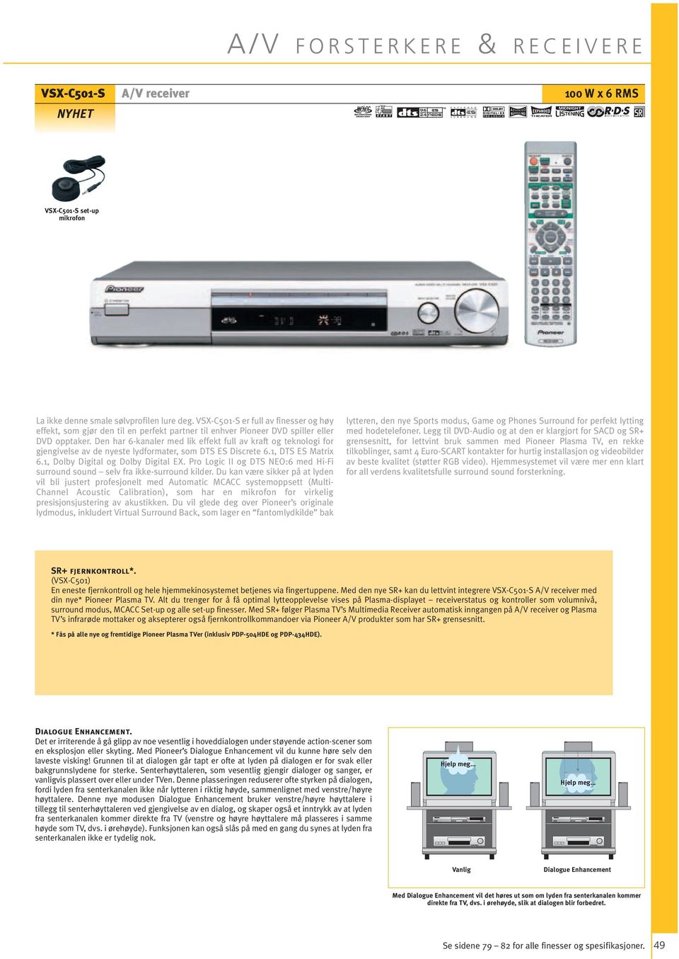 Den har 6-kanaler med lik effekt full av kraft og teknologi for gjengivelse av de nyeste lydformater, som DTS ES Discrete 6., DTS ES Matrix 6., Dolby Digital og Dolby Digital EX.