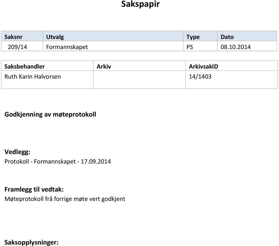 Godkjenning av møteprotokoll Vedlegg: Protokoll - Formannskapet - 17.09.