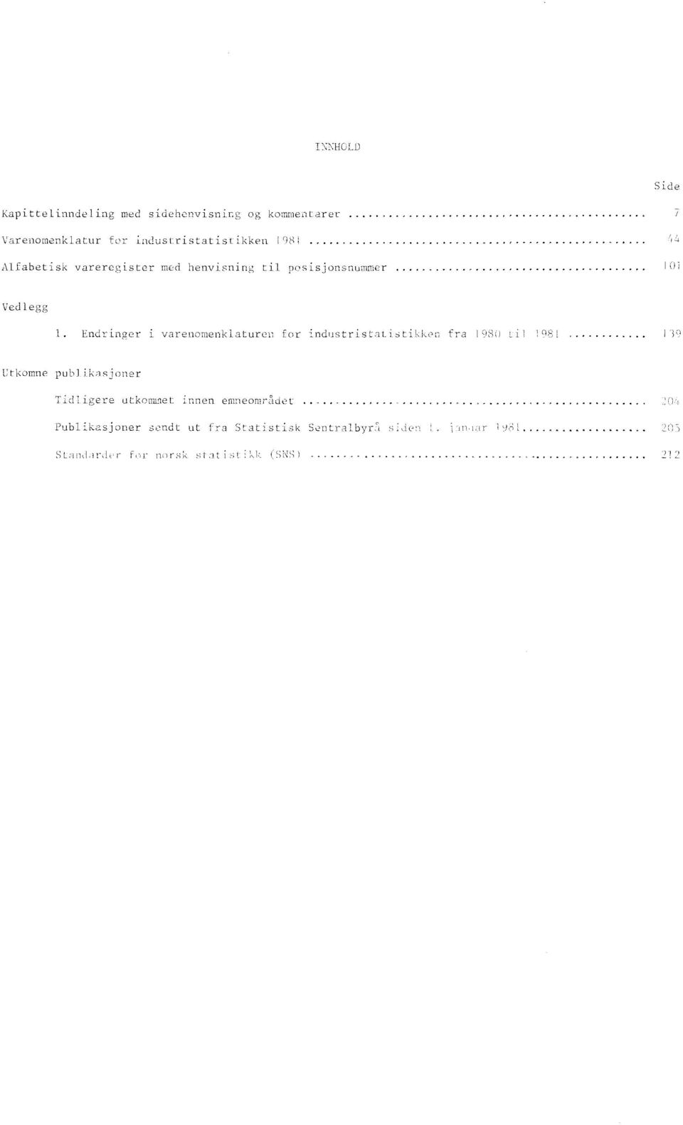 Endringer i varenomenkiaturen for industristatistikkel] fra 19S() Li] 1981 139 Utkomne publikasjoner