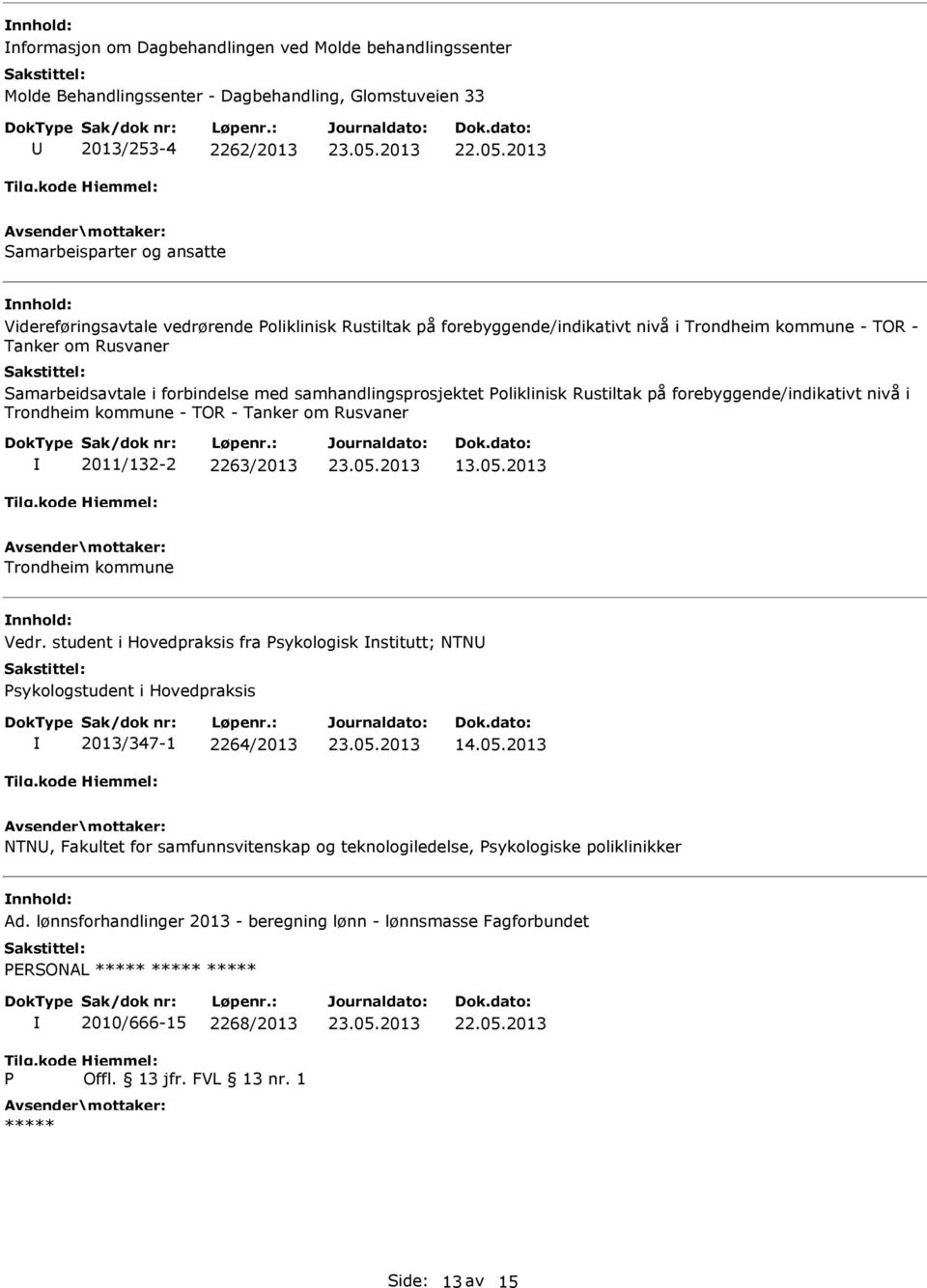 forebyggende/indikativt nivå i Trondheim kommune - TOR - Tanker om Rusvaner 2011/132-2 2263/2013 13.05.2013 Trondheim kommune Vedr.