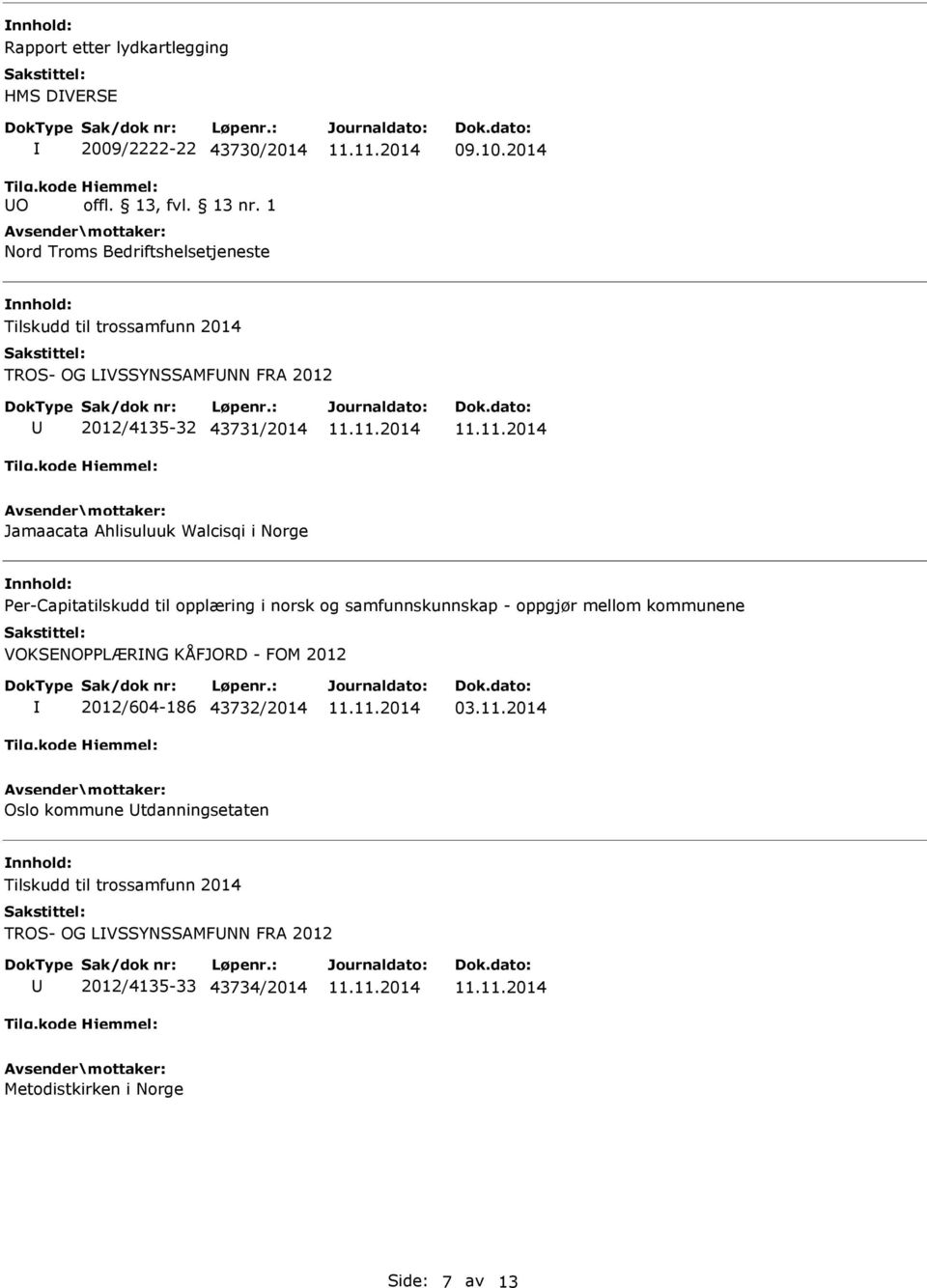 opplæring i norsk og samfunnskunnskap - oppgjør mellom kommunene VOKSENOPPLÆRNG KÅFJORD - FOM 2012 2012/604-186 43732/2014 03.