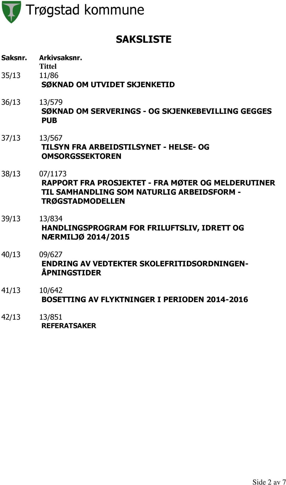 ARBEIDSTILSYNET - HELSE- OG OMSORGSSEKTOREN 38/13 07/1173 RAPPORT FRA PROSJEKTET - FRA MØTER OG MELDERUTINER TIL SAMHANDLING SOM NATURLIG