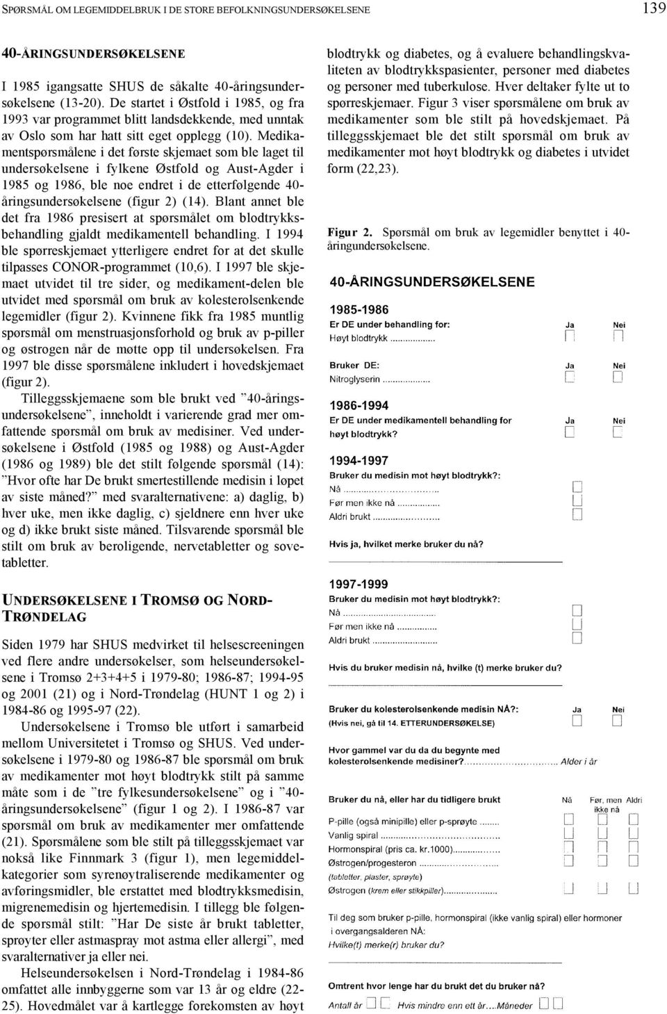 Medikamentspørsmålene i det første skjemaet som ble laget til undersøkelsene i fylkene Østfold og Aust-Agder i 1985 og 1986, ble noe endret i de etterfølgende 40- åringsundersøkelsene (figur 2) (14).