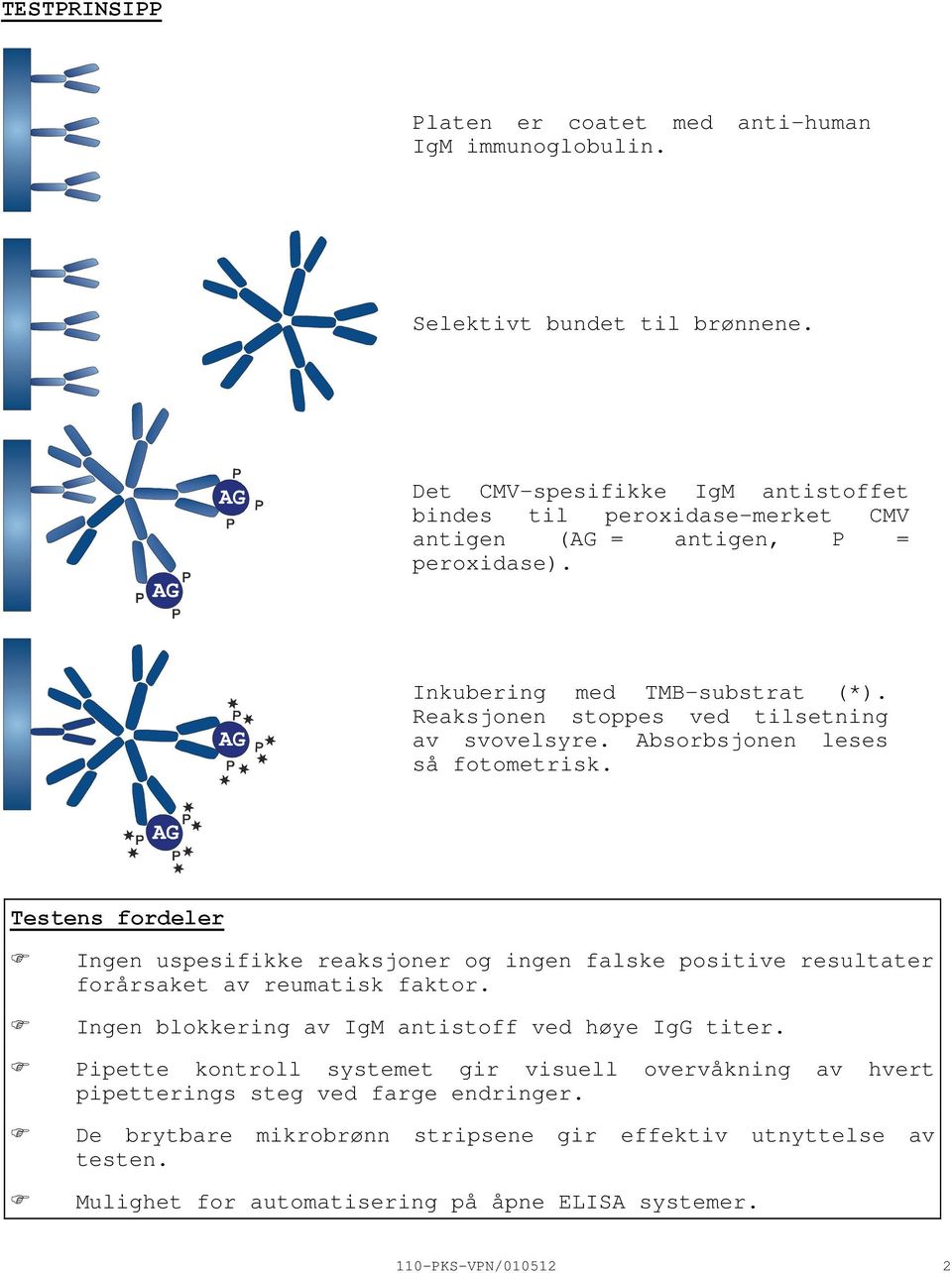 Reaksjonen stoppes ved tilsetning av svovelsyre. Absorbsjonen leses så fotometrisk.