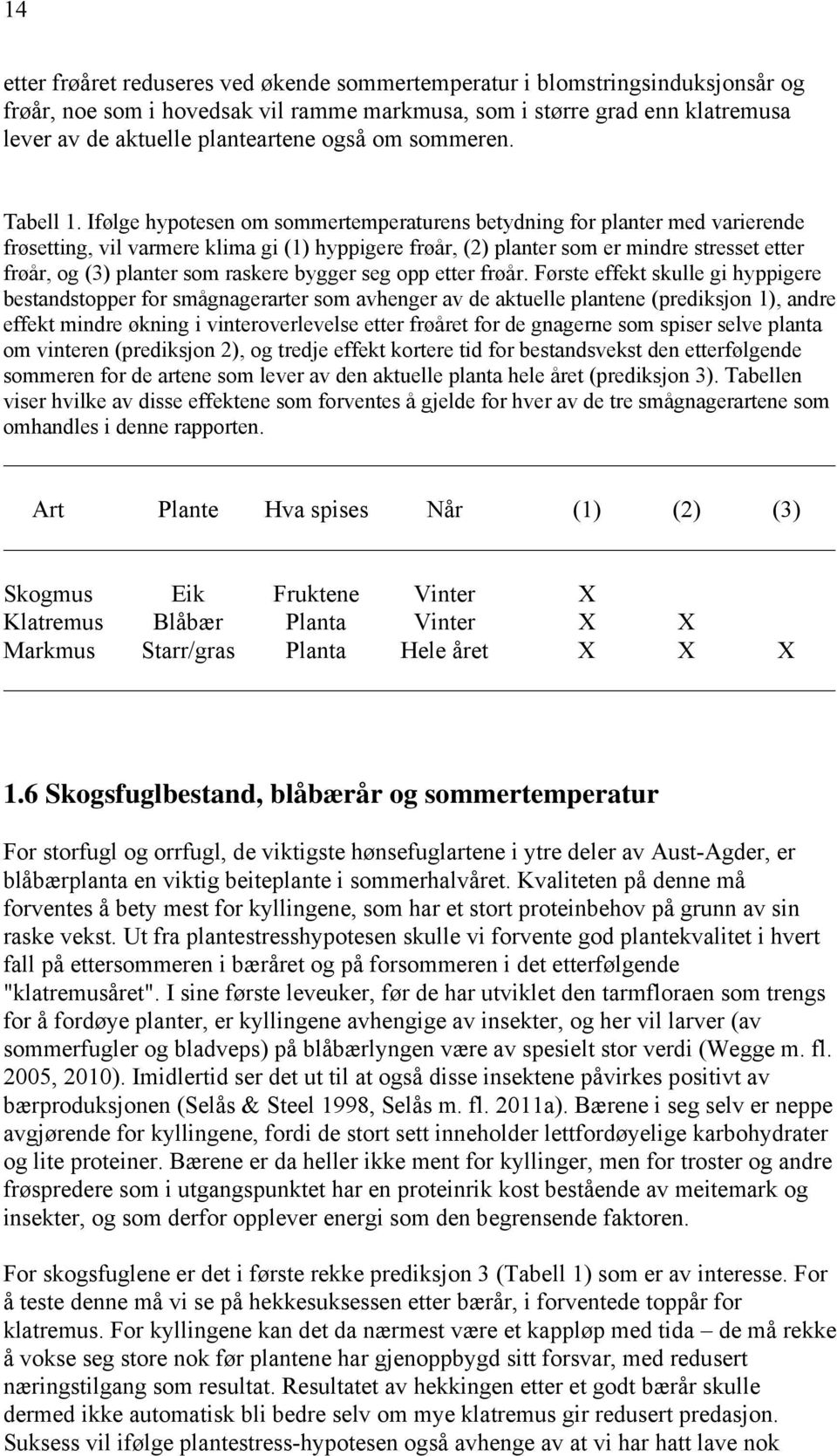 Ifølge hypotesen om sommertemperaturens betydning for planter med varierende frøsetting, vil varmere klima gi (1) hyppigere frøår, (2) planter som er mindre stresset etter frøår, og (3) planter som