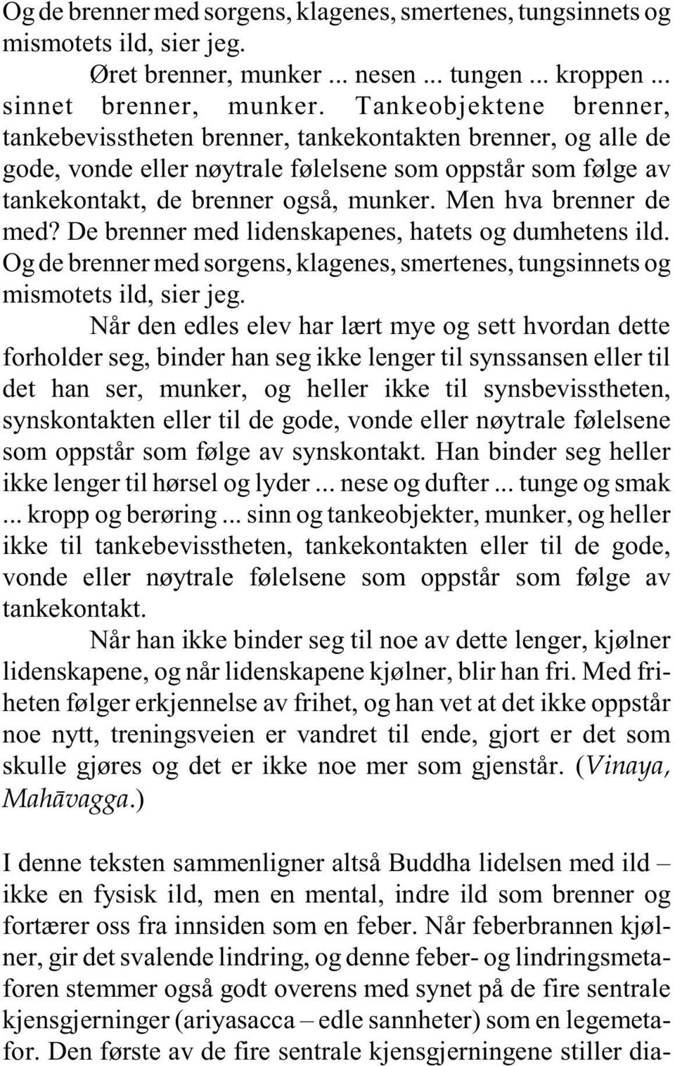 Men hva brenner de med? De brenner med lidenskapenes, hatets og dumhetens ild. Og de brenner med sorgens, klagenes, smertenes, tungsinnets og mismotets ild, sier jeg.