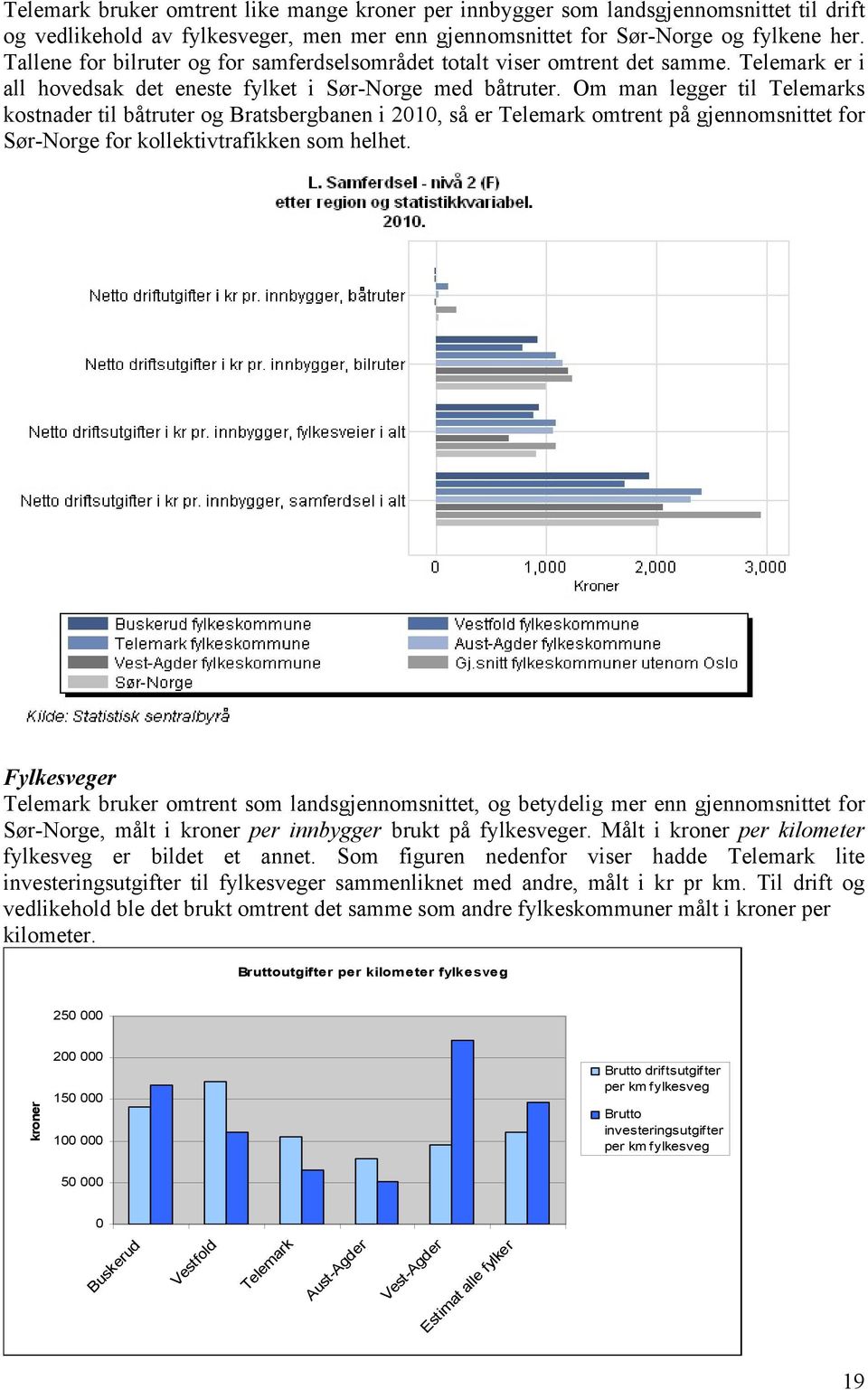 Om man legger til Telemarks kostnader til båtruter og Bratsbergbanen i 2010, så er Telemark omtrent på gjennomsnittet for Sør-Norge for kollektivtrafikken som helhet.