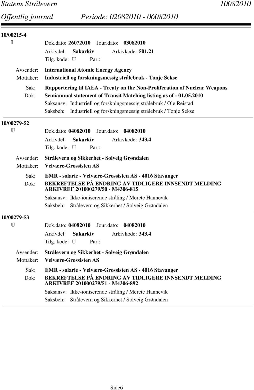 Nuclear Weapons Semiannual statement of Transit Matching listing as of - 01.05.