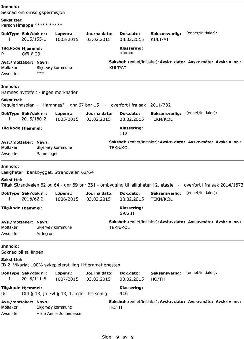 måte: Avskriv lnr.: Sametinget Leiligheter i bankbygget, Strandveien 62/64 Tiltak Strandveien 62 og 64 - gnr 69 bnr 231 - ombygging til leiligheter i 2.