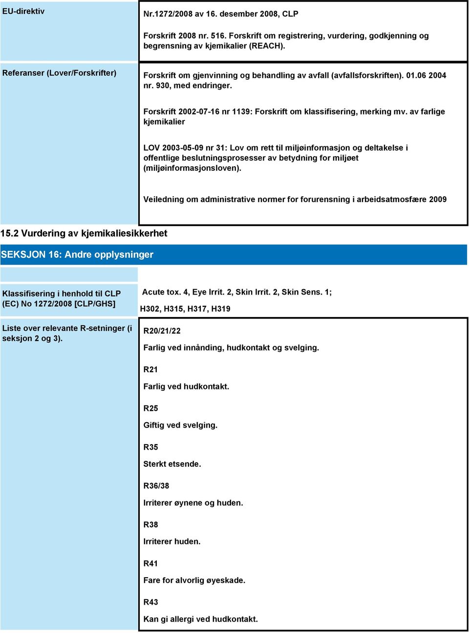 Forskrift 2002-07-16 nr 1139: Forskrift om klassifisering, merking mv.