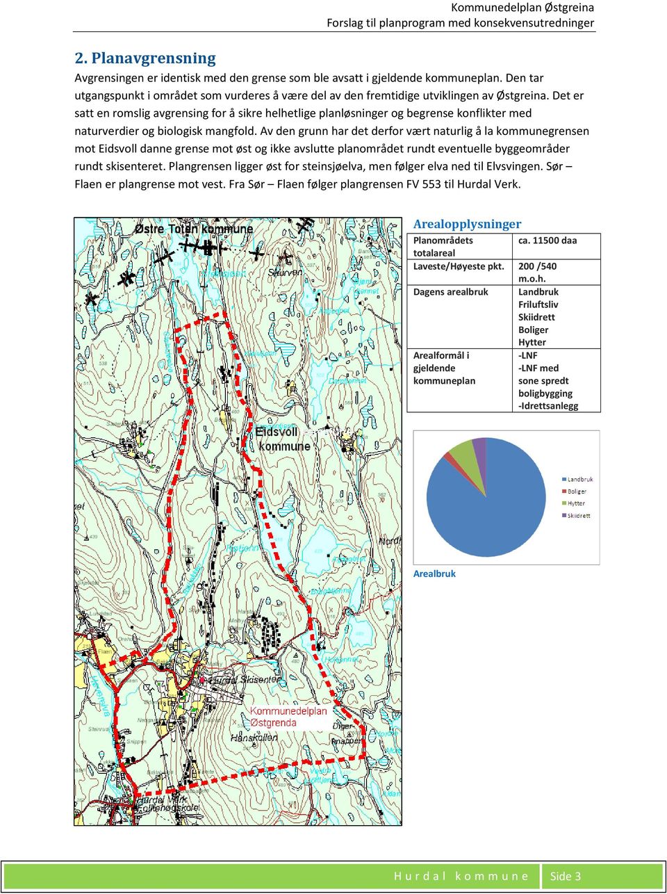 Av den grunn har det derfor vært naturlig å la kommunegrensen mot Eidsvoll danne grense mot øst og ikke avslutte planområdet rundt eventuelle byggeområder rundt skisenteret.