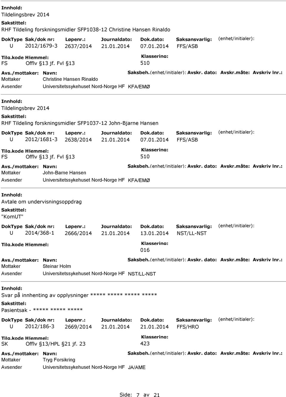 dato: Avskr.måte: Avskriv lnr.: Mottaker John-Barne Hansen niversitetssykehuset Nord-Norge HF Avtale om undervisningsoppdrag "KomT" 2014/368-1 2666/2014 13.01.2014 NST/LL-NST 016 Avs.