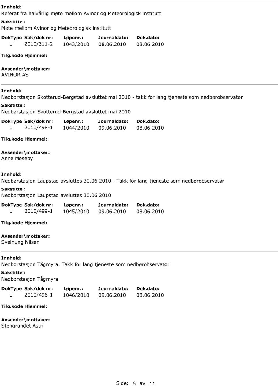 Anne Moseby Nedbørstasjon Laupstad avsluttes 30.06 2010 - Takk for lang tjeneste som nedbørobservatør Nedbørstasjon Laupstad avsluttes 30.