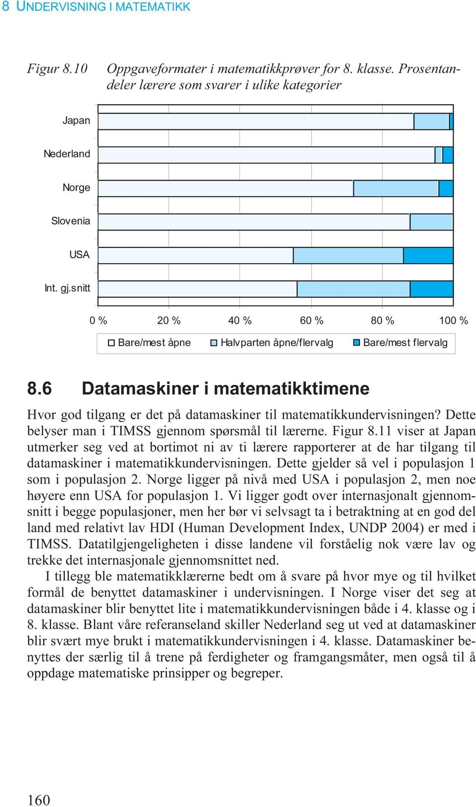 6 Datamaskiner i matematikktimene Hvor god tilgang er det på datamaskiner til matematikkundervisningen? Dette belyser man i TIMSS gjennom spørsmål til lærerne. Figur 8.