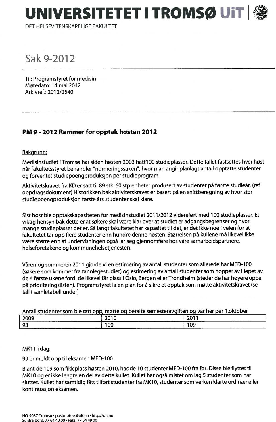 Dette tallet fastsettes hver høst nr fakultetsstyret behandler normeringssaken, hvor man angir planlagt antall opptatte studenter og forventet studiepoengproduksjon per studieprogram.