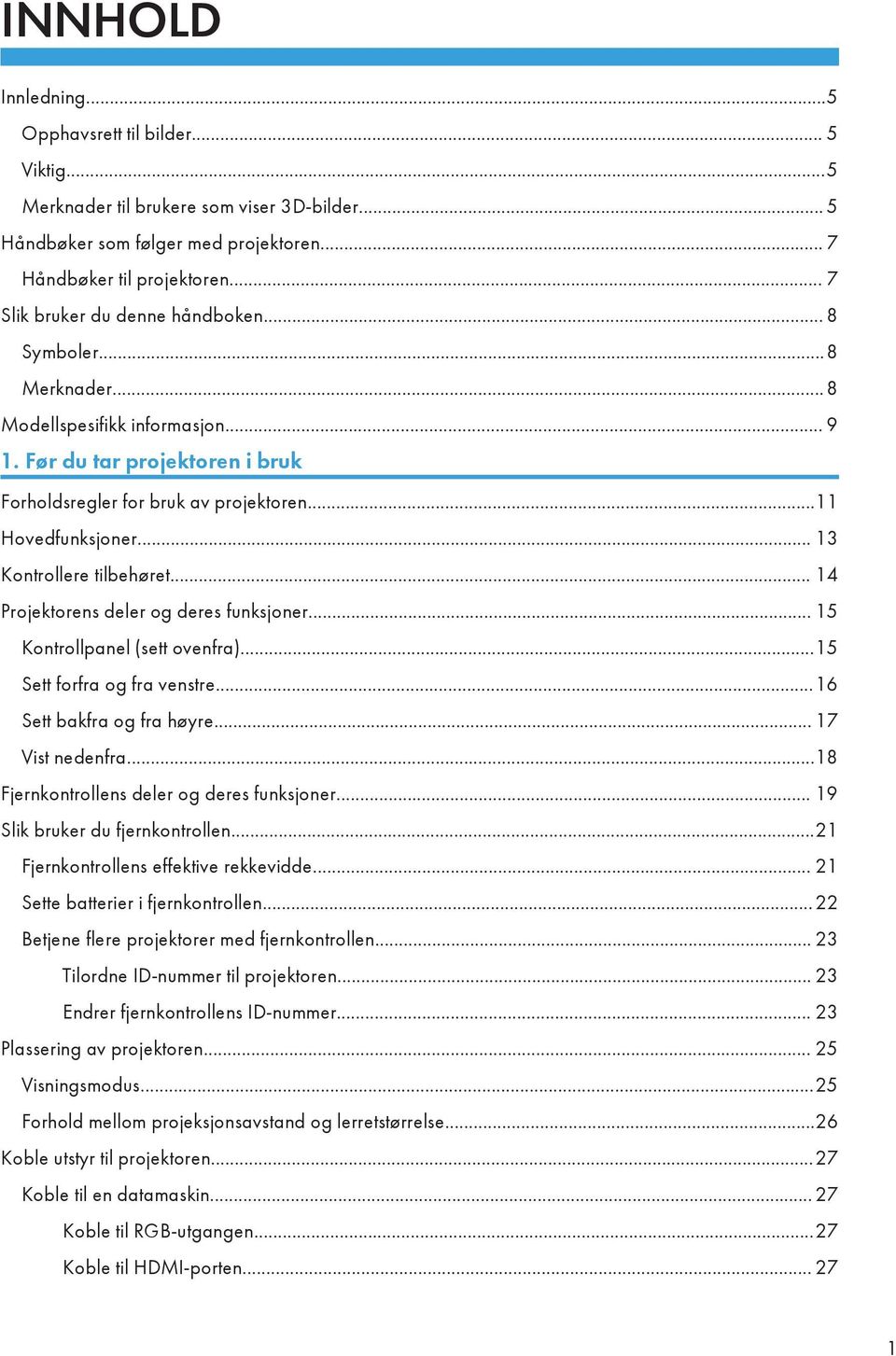 .. 13 Kontrollere tilbehøret... 14 Projektorens deler og deres funksjoner... 15 Kontrollpanel (sett ovenfra)...15 Sett forfra og fra venstre...16 Sett bakfra og fra høyre... 17 Vist nedenfra.