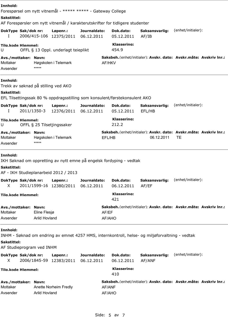 : AF/HKV Trekk av søknad på stilling ved AKO EFL Tilsettingssak 80 % oppdragsstilling som konsulent/førstekonsulent AKO 2011/1350-3 12376/2011 OFFL 25 Tilsetjingssaker 212.2 aksbeh. Avskr.