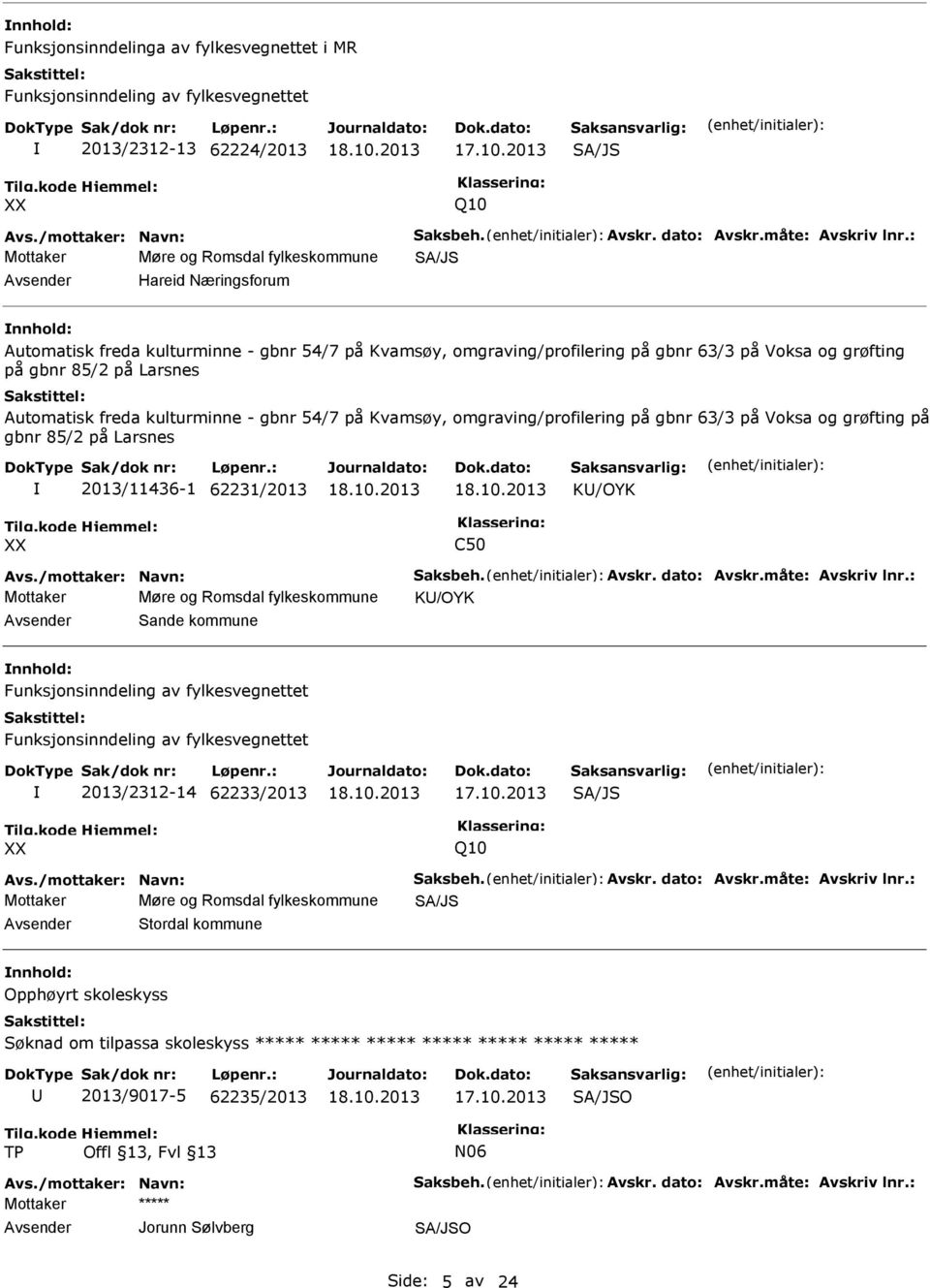 Larsnes Automatisk freda kulturminne - gbnr 54/7 på Kvamsøy, omgraving/profilering på gbnr 63/3 på Voksa og grøfting på gbnr 85/2 på Larsnes 2013/11436-1 62231/2013 K/OYK C50 Avs.