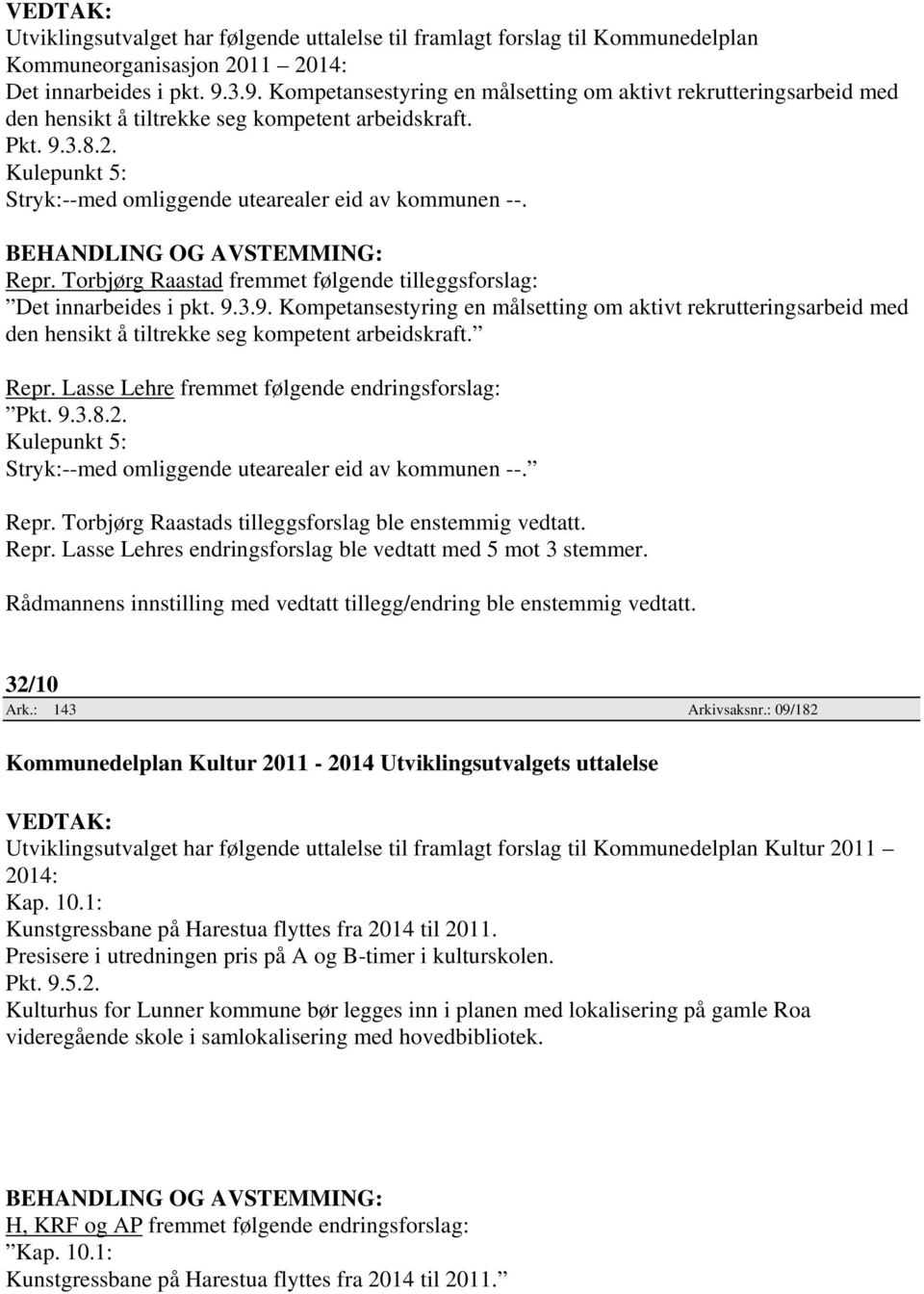 Kulepunkt 5: Stryk:--med omliggende utearealer eid av kommunen --. Repr. Torbjørg Raastad fremmet følgende tilleggsforslag: Det innarbeides i pkt. 9.