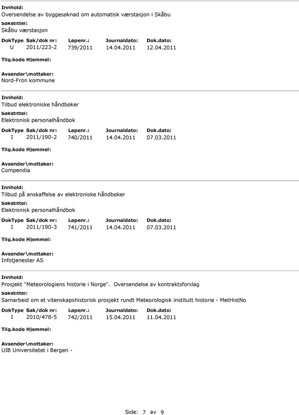 2011 Compendia Tilbud på anskaffelse av elektroniske håndbøker Elektronisk personalhåndbok 2011/190-3 741/2011 14.04.2011 07.03.