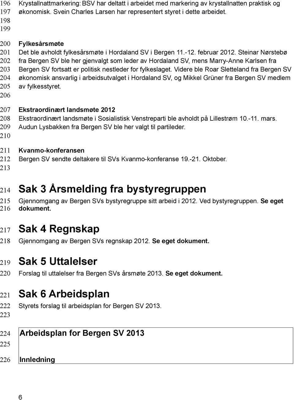 Steinar Nørstebø fra Bergen SV ble her gjenvalgt som leder av Hordaland SV, mens Marry-Anne Karlsen fra Bergen SV fortsatt er politisk nestleder for fylkeslaget.