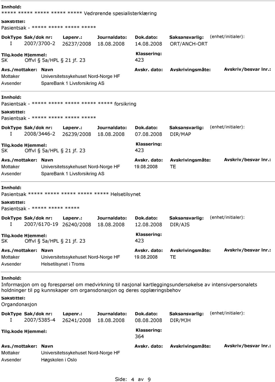 08.2008 DR/AJS 19.08.2008 TE Helsetilsynet i Troms nnhold: nformasjon om og forespørsel om medvirkning til nasjonal kartleggingsundersøkelse av intensivpersonalets