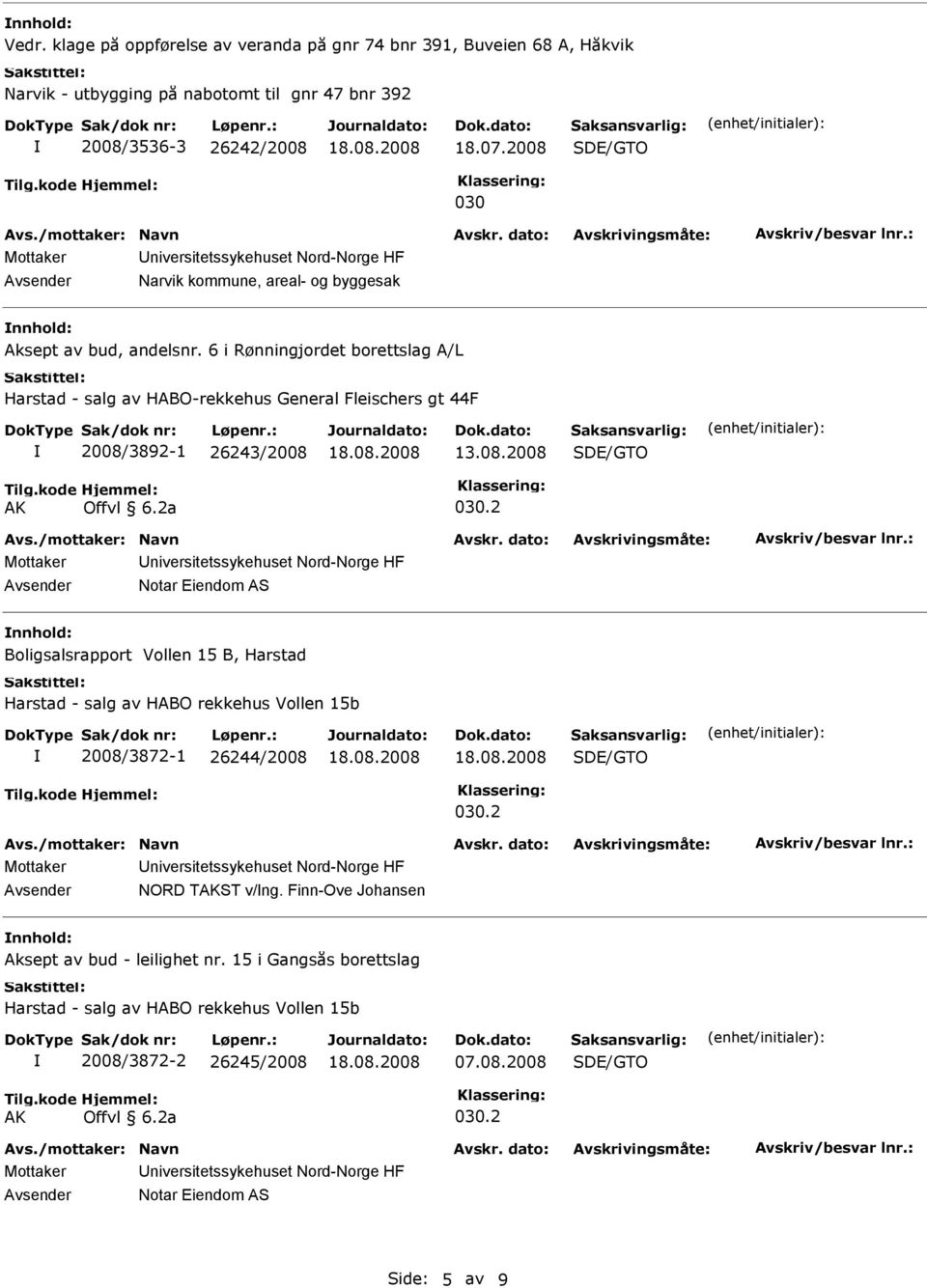 6 i Rønningjordet borettslag A/L Harstad - salg av HABO-rekkehus General Fleischers gt 44F 2008/3892-1 26243/2008 13.08.2008 AK Offvl 6.