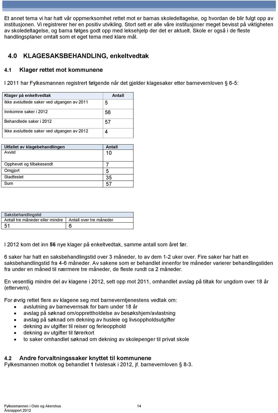 Skole er også i de fleste handlingsplaner omtalt som et eget tema med klare mål. 4.0 KLAGESAKSBEHANDLING, enkeltvedtak 4.