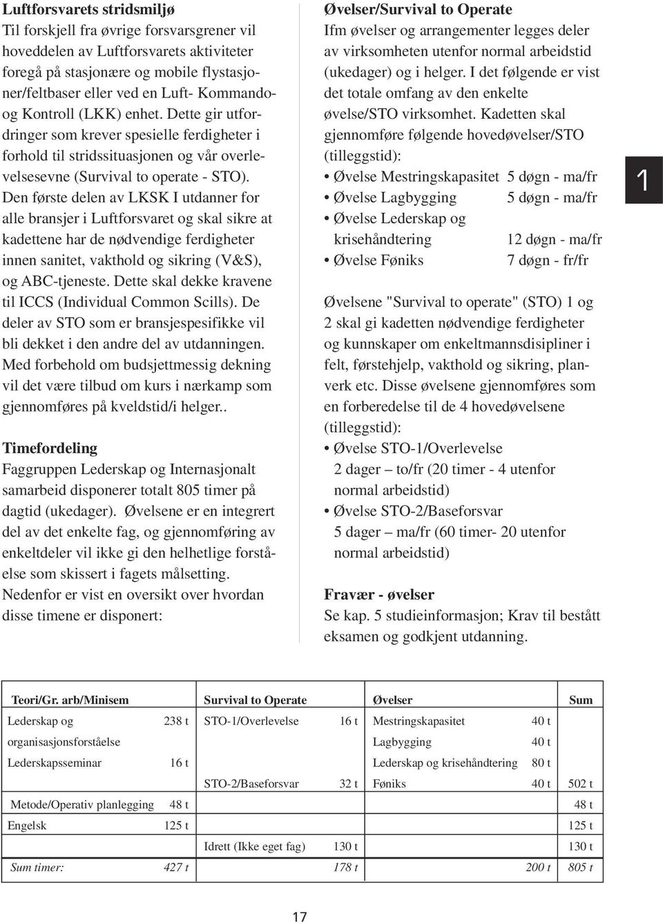 Den første delen av LKSK I utdanner for alle bransjer i Luftforsvaret og skal sikre at kadettene har de nødvendige ferdigheter innen sanitet, vakthold og sikring (V&S), og ABC-tjeneste.