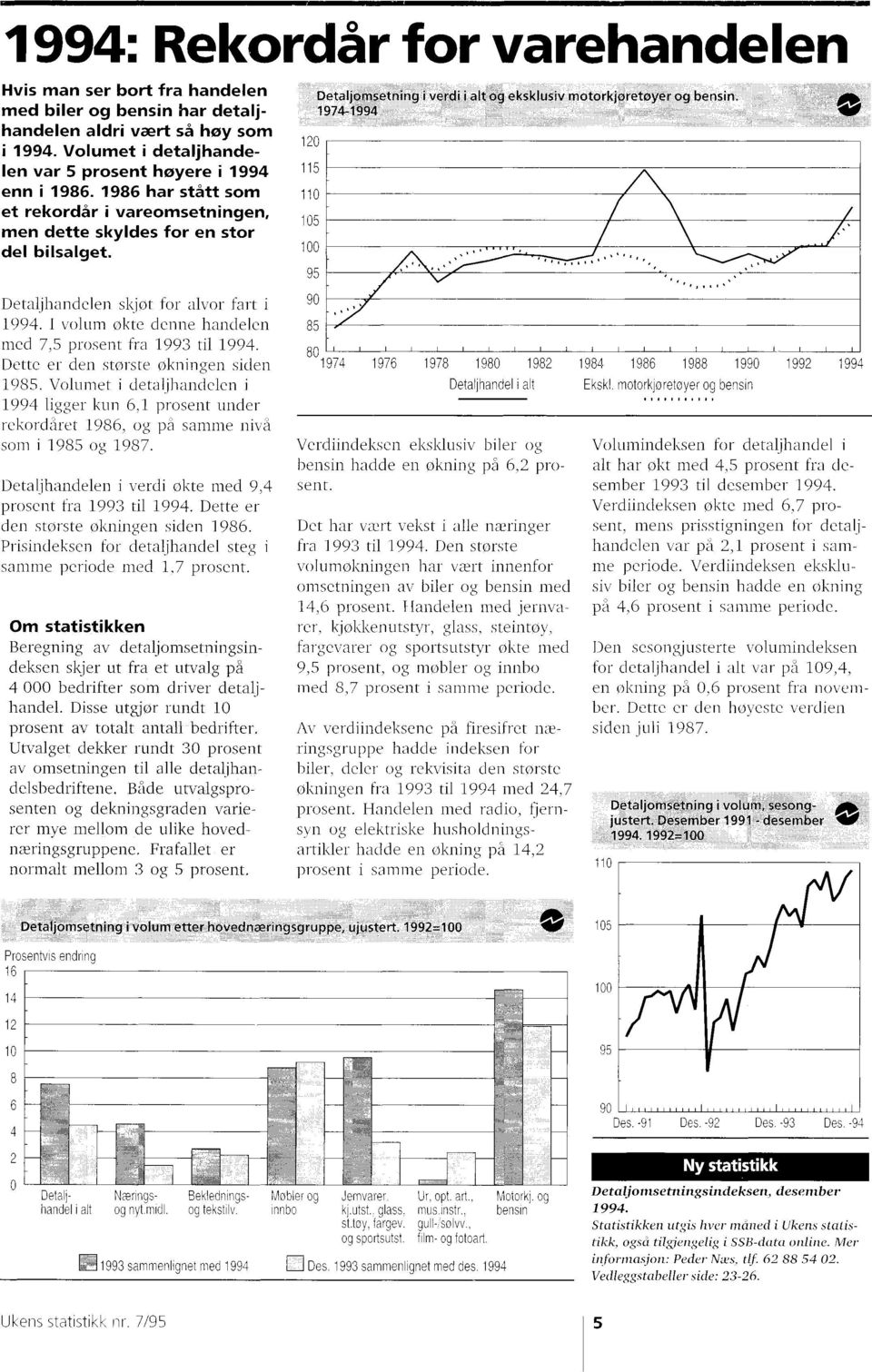 siden 1985 Volumet i detaljhandelen i ligger kun 6,1 prosent under rekordåret 1986, og pa samme nivå som i 1985 og 1987 Detaljhandelen i verdi økte med 9,4 prosent fra 1993 til Dette er den største