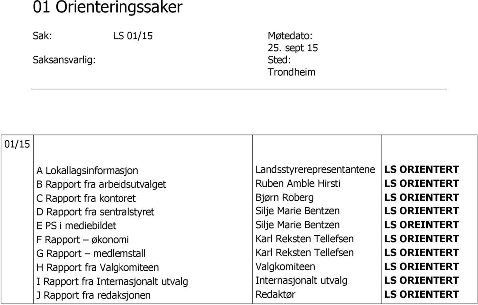 mediebildet F Rapport økonomi G Rapport medlemstall H Rapport fra Valgkomiteen I Rapport fra Internasjonalt utvalg J Rapport fra redaksjonen