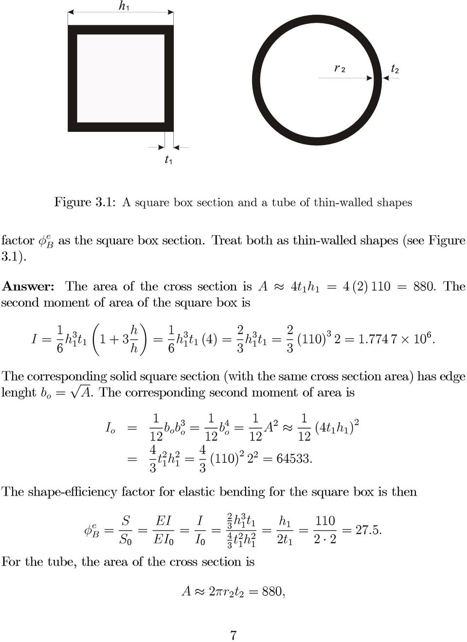 The corresponding solid square section (with the same cross section area) has edge lenght b o = A.