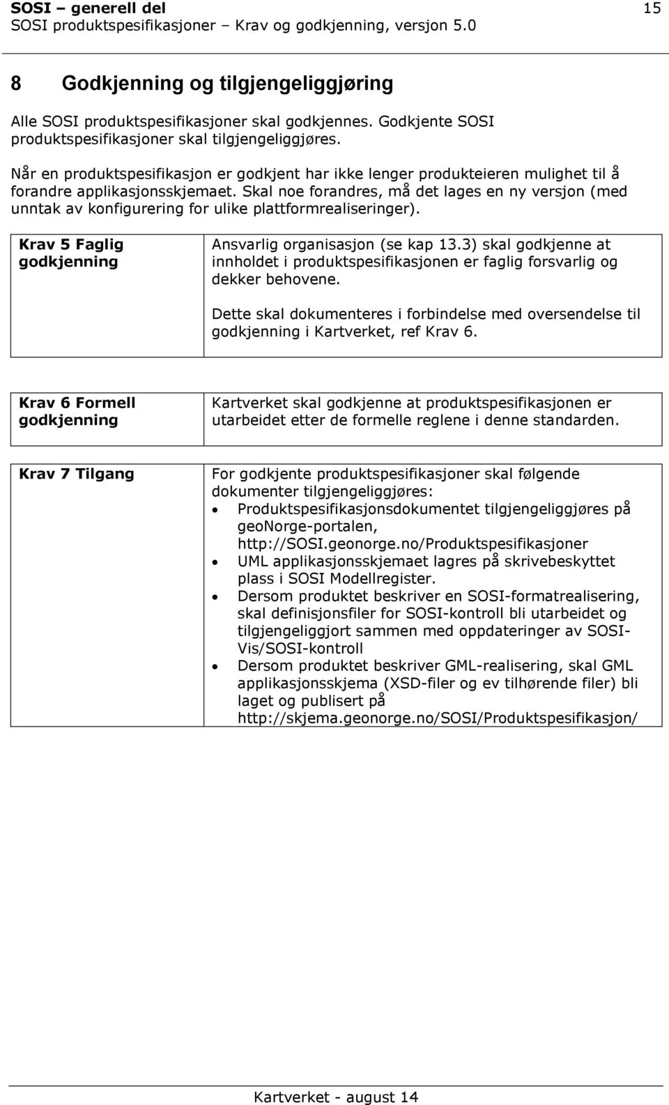 Skal noe forandres, må det lages en ny versjon (med unntak av konfigurering for ulike plattformrealiseringer). Krav 5 Faglig godkjenning Ansvarlig organisasjon (se kap 13.