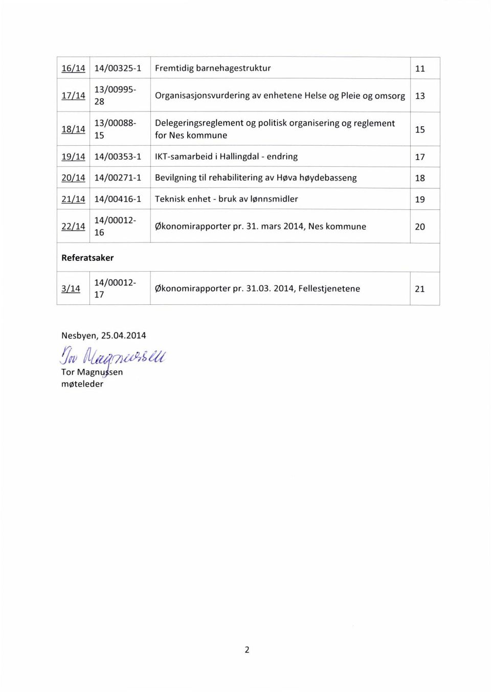 14/00271-1Bevilgning til rehabilitering av Høya høydebasseng 18 21/14 14/00416-1Teknisk enhet - bruk av lønnsmidler 19 22/14 14/00012-16 økonomirapporter