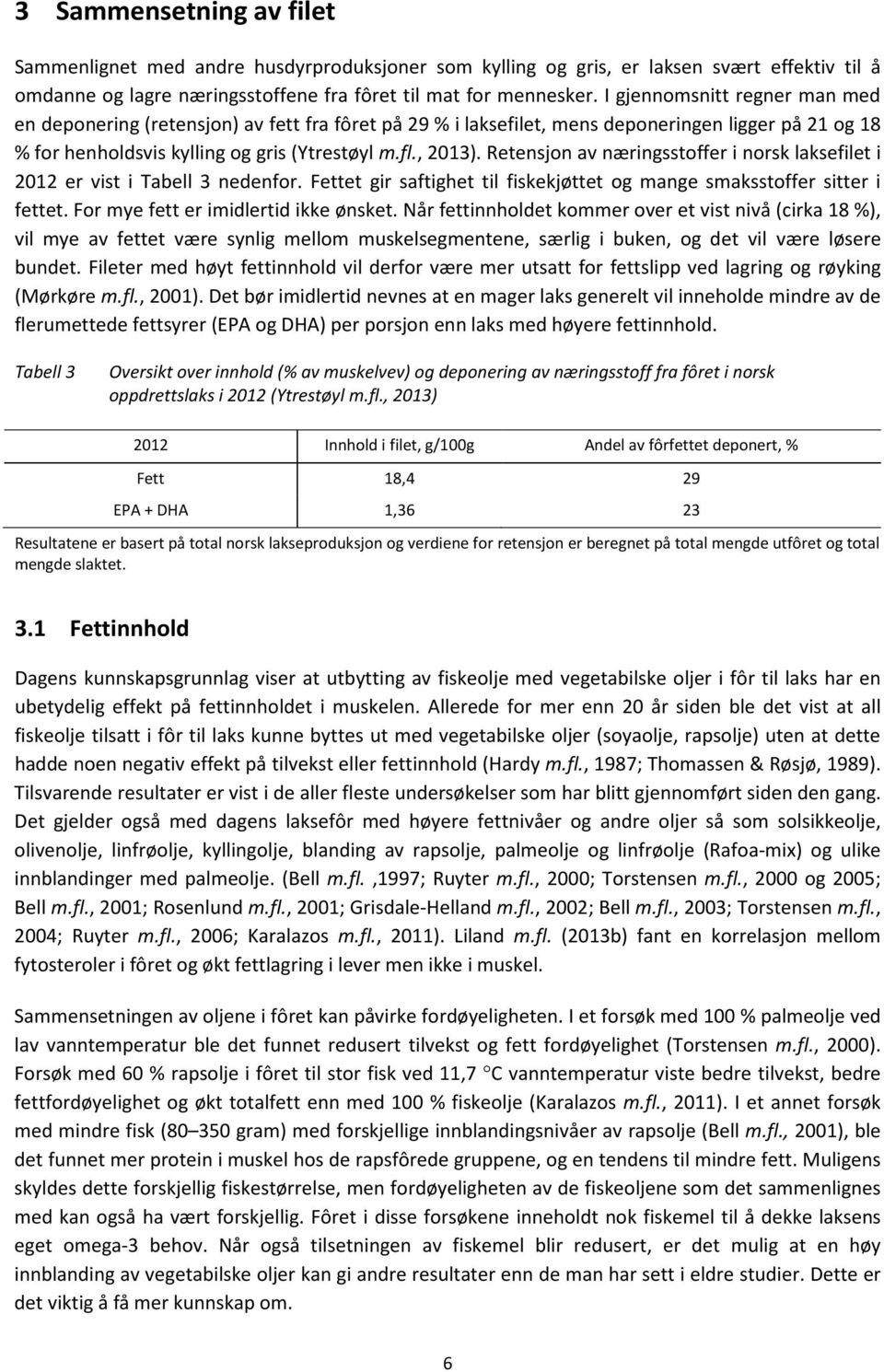 Retensjon av næringsstoffer i norsk laksefilet i 2012 er vist i Tabell 3 nedenfor. Fettet gir saftighet til fiskekjøttet og mange smaksstoffer sitter i fettet. For mye fett er imidlertid ikke ønsket.