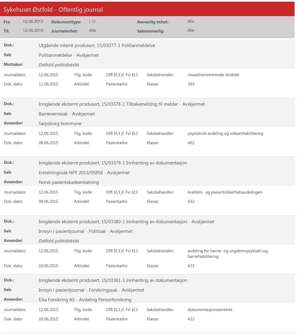 2015 Arkivdel: Pasientarkiv 402 Inngående eksternt produsert, 15/03379-1 Innhenting av dokumentasjon Erstatningssak NPE 2015/05858 - Norsk pasientskadeerstatning kvalitets- og