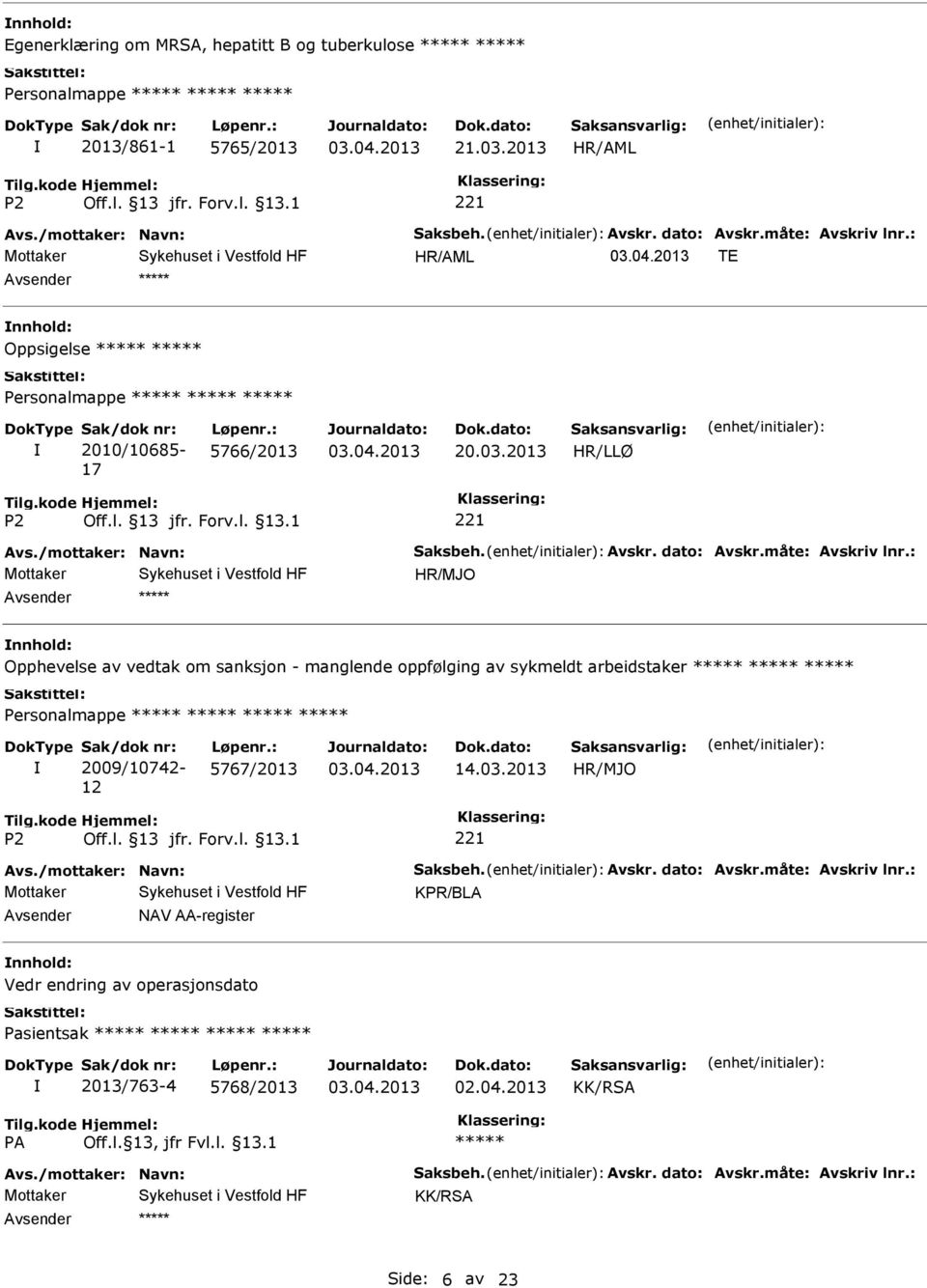 : Opphevelse av vedtak om sanksjon - manglende oppfølging av sykmeldt arbeidstaker Sak/dok nr: 2009/10742-12 Løpenr.: 5767/2013 14.03.2013 Avs./mottaker: Navn: Saksbeh.