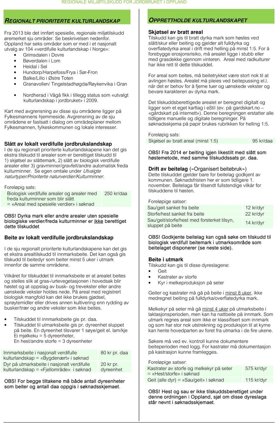 Toten Granavollen/ Tingelstadhøgda/Røykenvika i Gran Nordherad i Vågå fikk i tillegg status som «utvalgt kulturlandskap i jordbruket» i 2009.