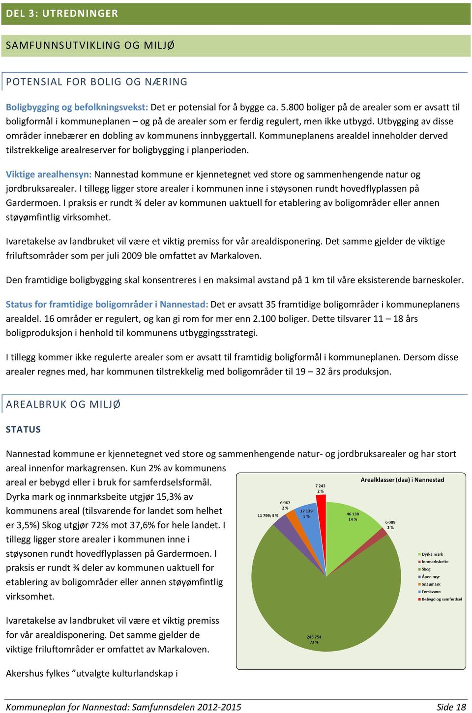 Utbygging av disse områder innebærer en dobling av kommunens innbyggertall. Kommuneplanens arealdel inneholder derved tilstrekkelige arealreserver for boligbygging i planperioden.