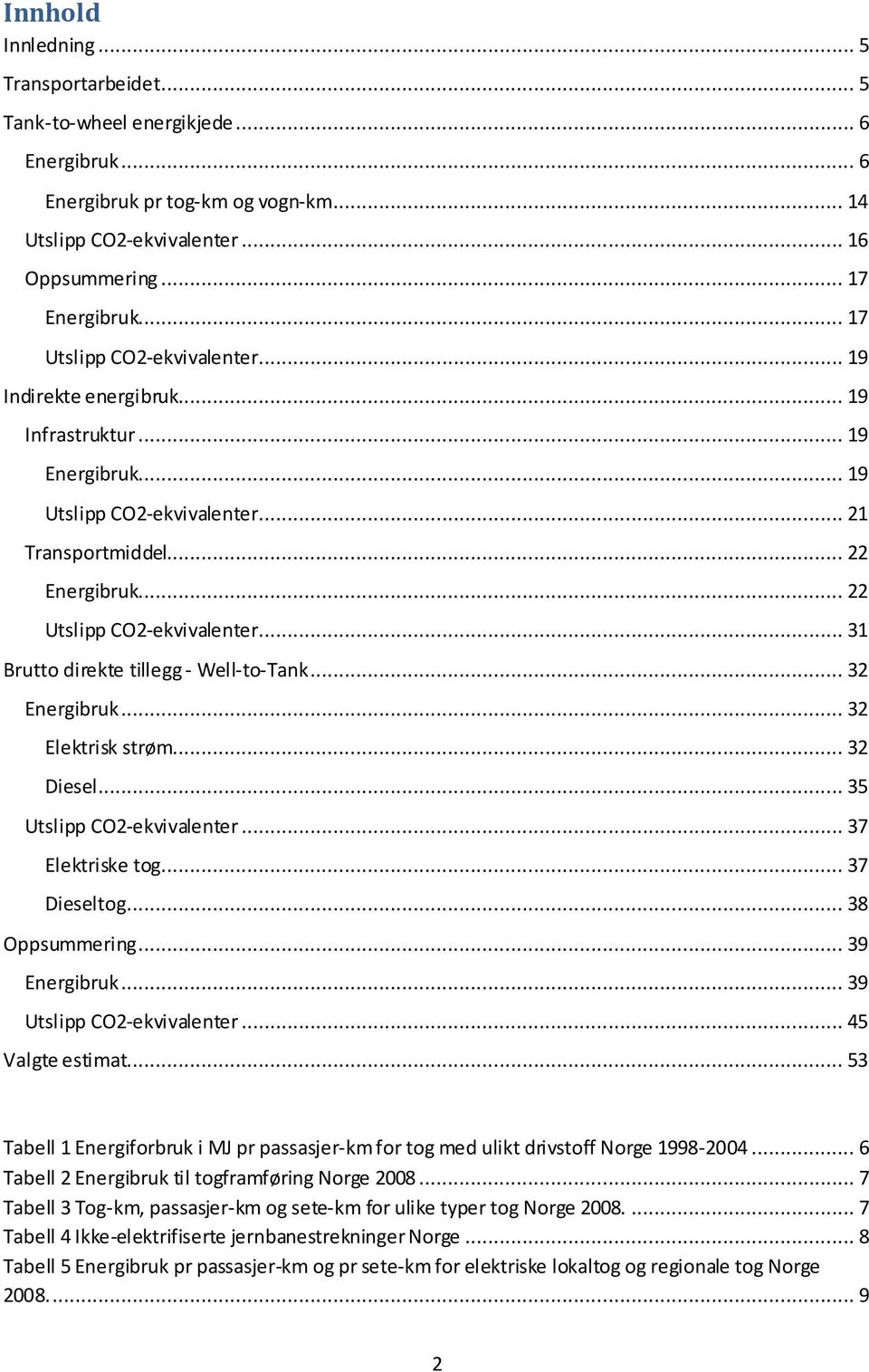 .. 31 Brutto direkte tillegg - Well-to-Tank... 32 Energibruk... 32 Elektrisk strøm... 32 Diesel... 35 Utslipp CO2-ekvivalenter... 37 Elektriske tog... 37 Dieseltog... 38 Oppsummering... 39 Energibruk.