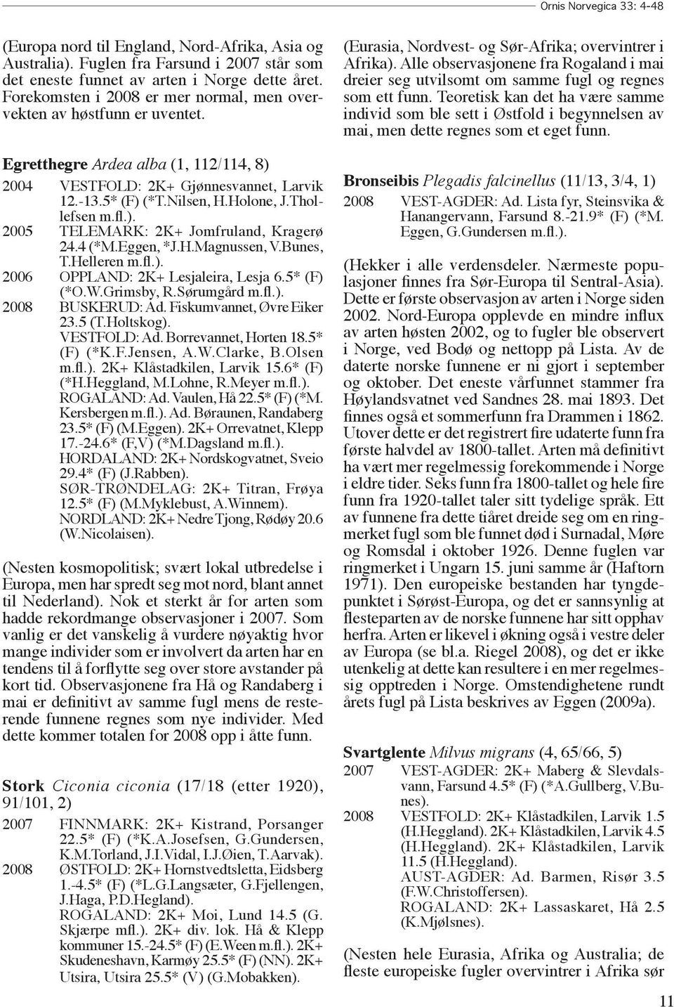 Thollefsen m.fl.). 2005 TELEMARK: 2K+ Jomfruland, Kragerø 24.4 (*M.Eggen, *J.H.Magnussen, V.Bunes, T.Helleren m.fl.). 2006 OPPLAND: 2K+ Lesjaleira, Lesja 6.5* (F) (*O.W.Grimsby, R.Sørumgård m.fl.). 2008 BUSKERUD: Ad.