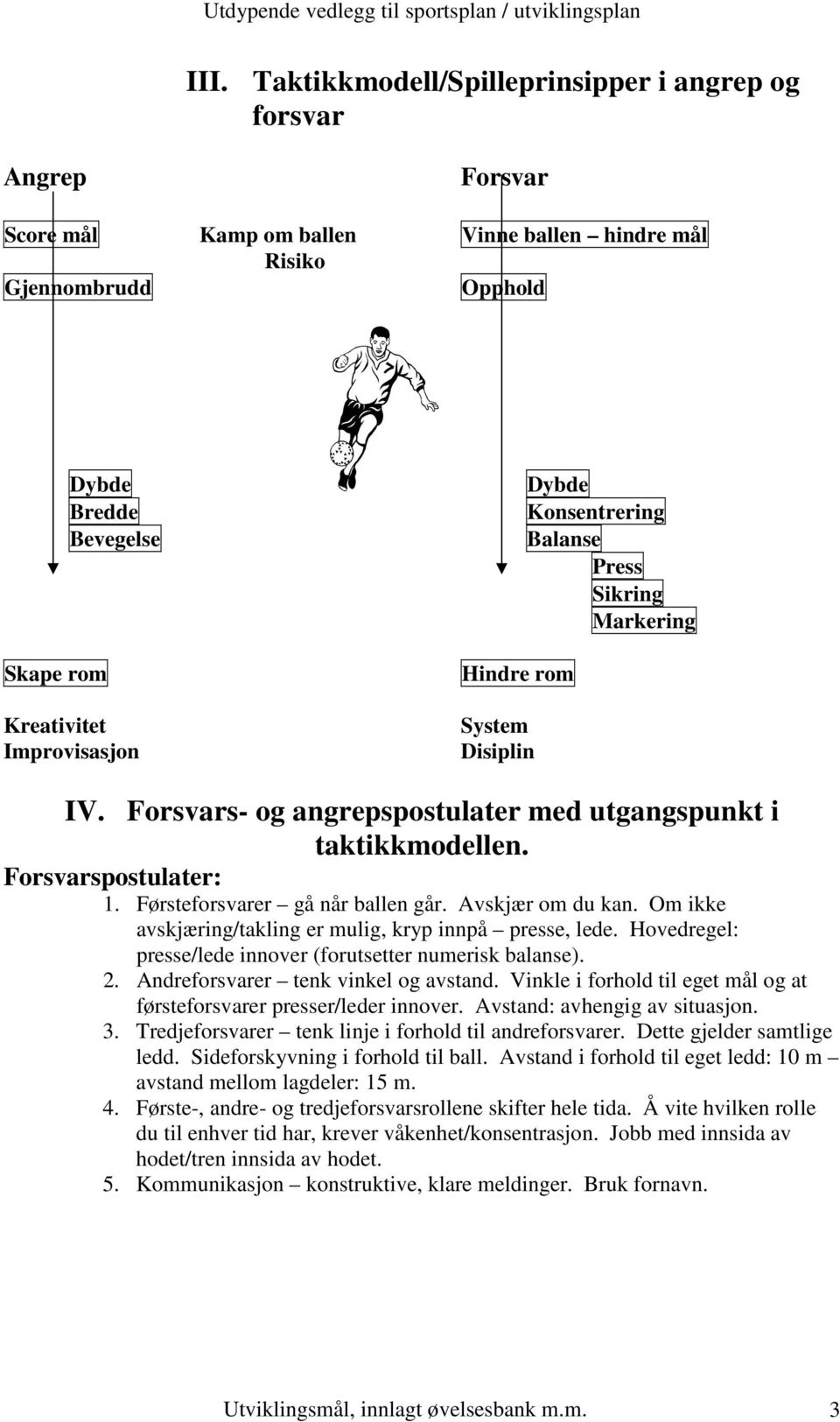 Førsteforsvarer gå når ballen går. Avskjær om du kan. Om ikke avskjæring/takling er mulig, kryp innpå presse, lede. Hovedregel: presse/lede innover (forutsetter numerisk balanse). 2.