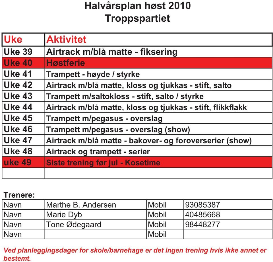 flikkflakk Trampett m/pegasus - overslag Trampett m/pegasus - overslag (show) Airtrack m/blå matte - bakover- og foroverserier