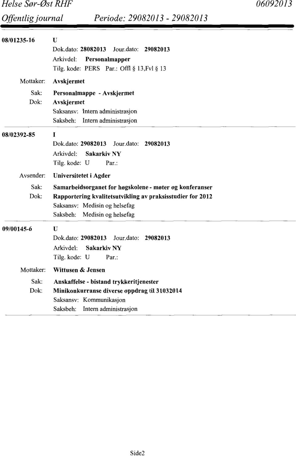 i Agder Samarbeidsorganet for høgskolene - møter og konferanser Rapportering kvalitetsutvikling av praksisstudier for 2012 Medisin og